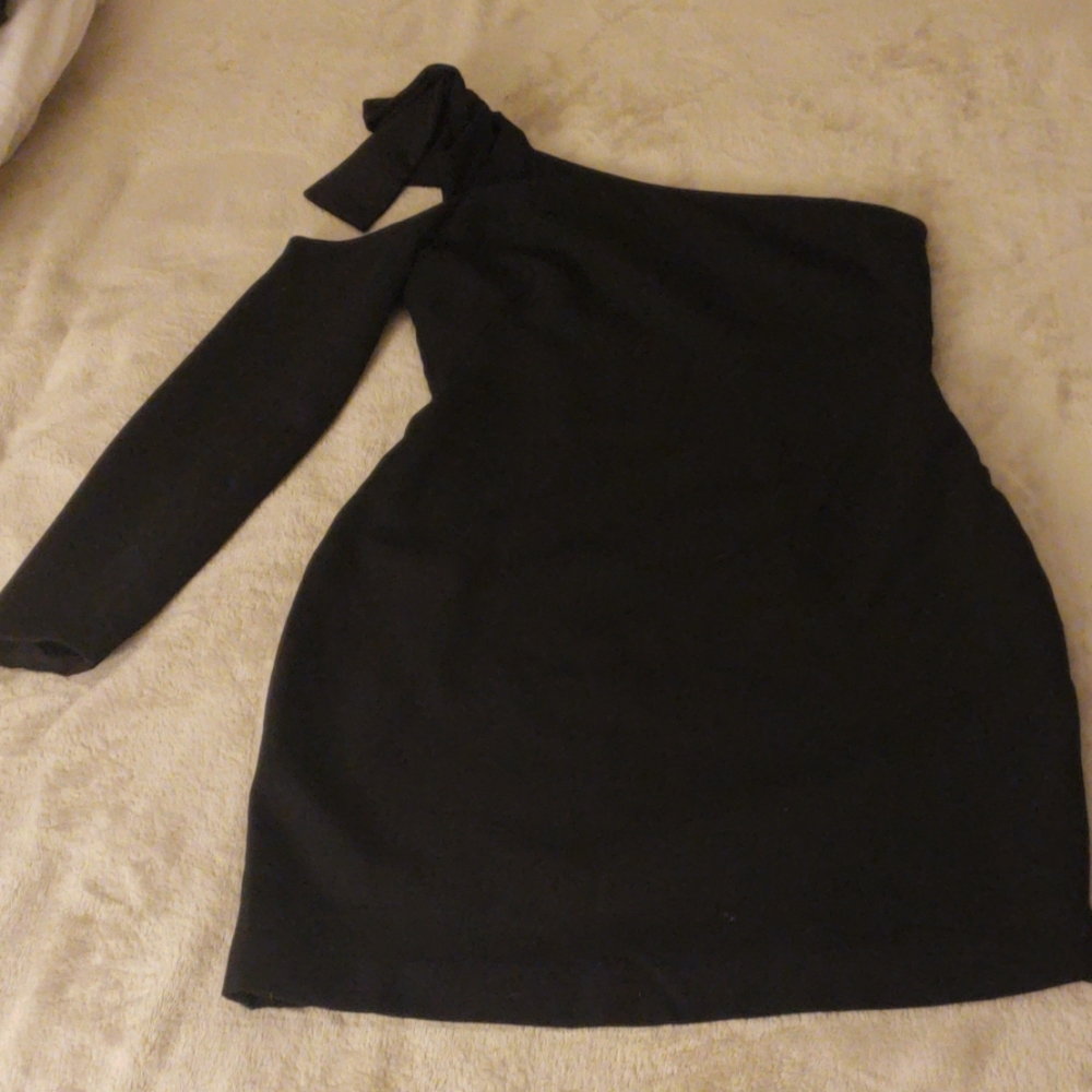 black halo one shoulder little black dress